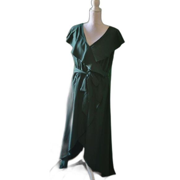 KOJOOIN Casual Plus Size Wrap V Neck Ruffle Cap Belted A-Line Maxi Dress Sz 2XL - Picture 2 of 6